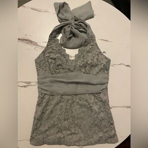 Elegant Gray Lace Dress with Bow Detail